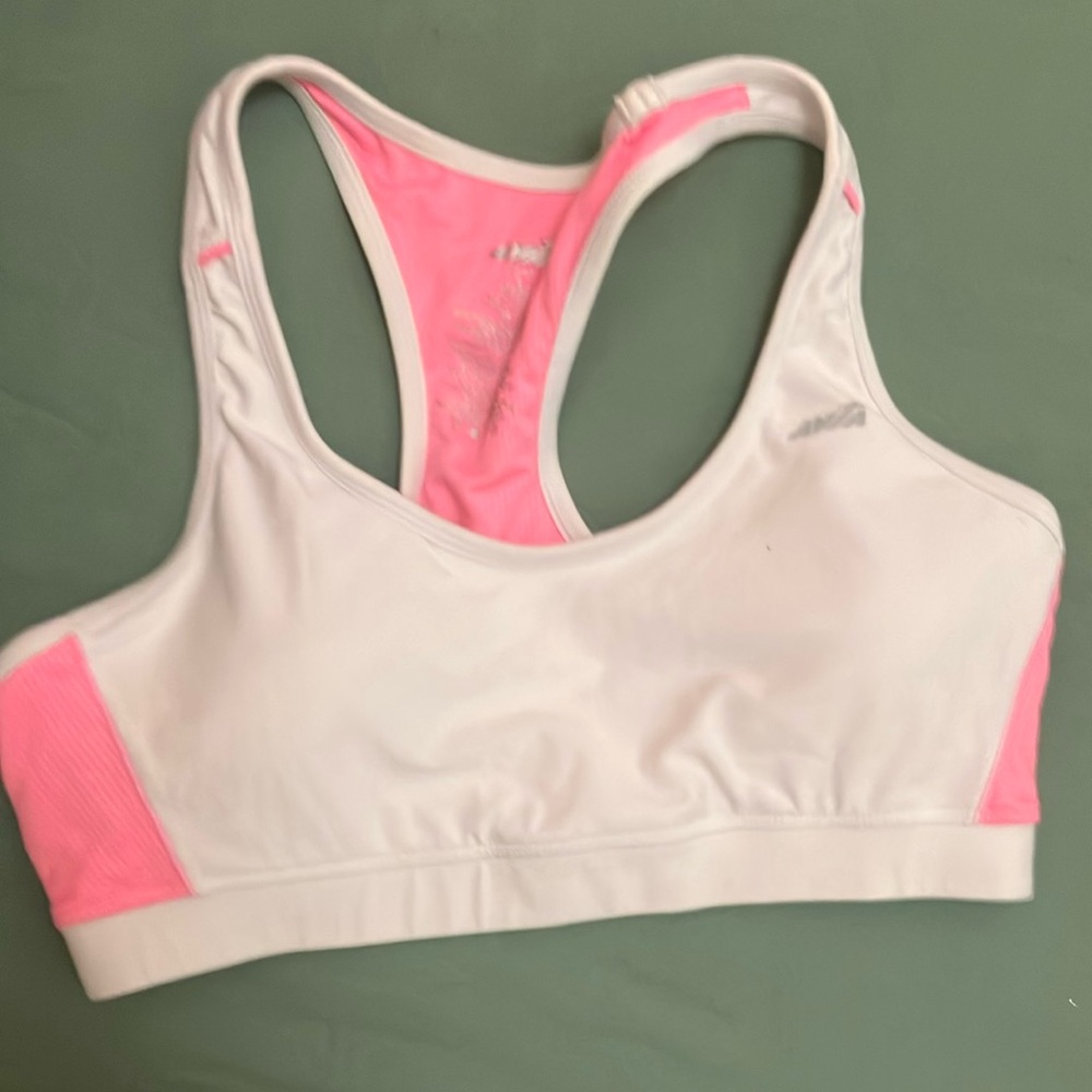 Avia White and Pink Racerback Sports Bra